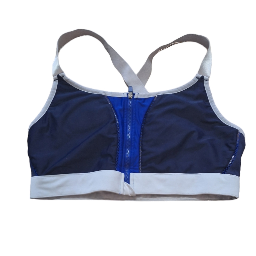 Fabletics Zoe High Impact Zip Up Front Sports Bra, Blue, Size XL